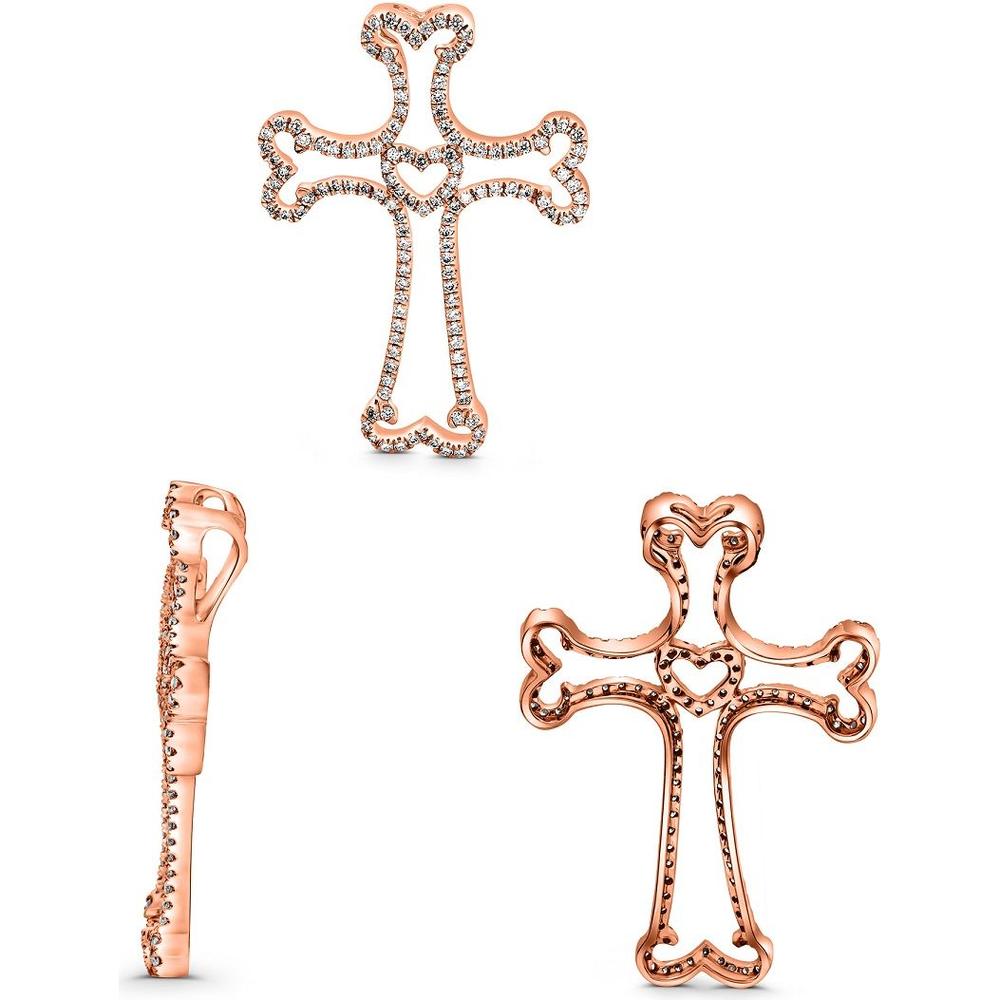 Roman & Jules - 14K Rose Gold Diamond Cross Pendant with Open Heart Design - 0.41 Carat Total Diamond Weight