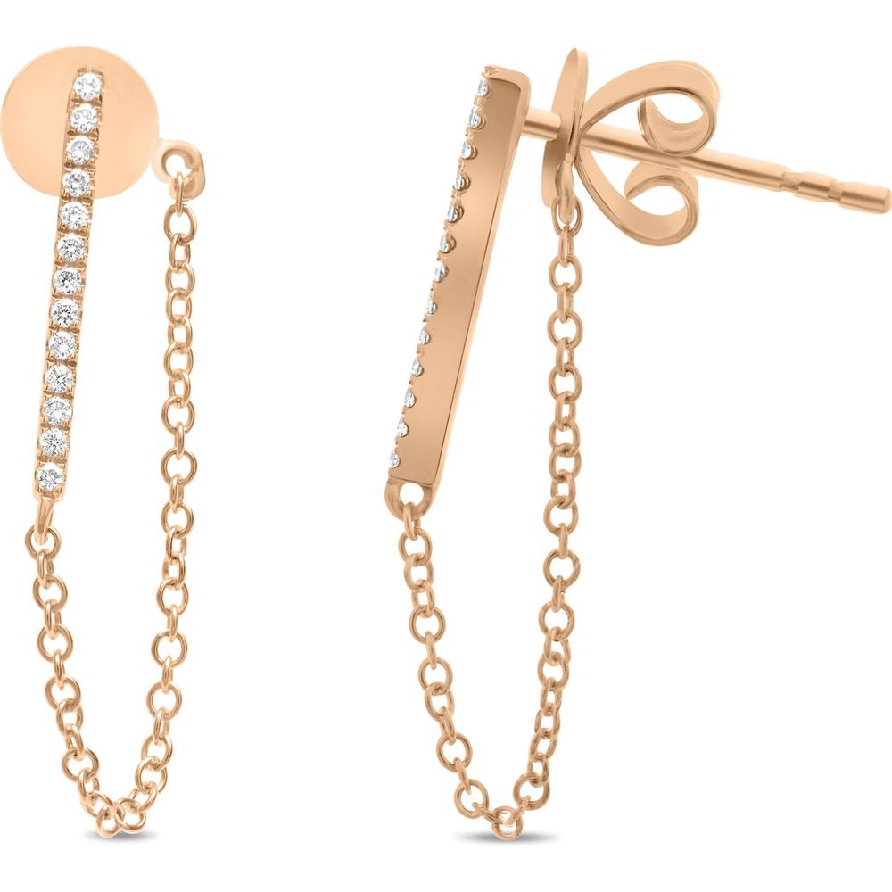Roman & Jules - 14K Rose Gold Diamond Drop Earrings with Micropavé Setting - 0.08 Carat Total Diamond Weight