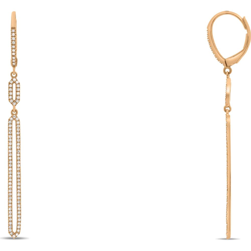 Roman & Jules - 14K Rose Gold Diamond Drop Earrings with Micropavé Setting - 0.37 Carat Total Diamond Weight