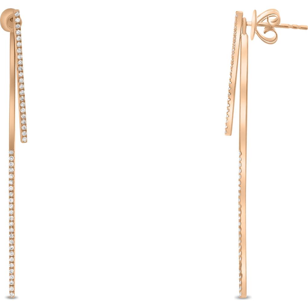 Roman & Jules - 14K Rose Gold Diamond Drop Earrings with Round Diamonds - 0.29 Carat Total Diamond Weight