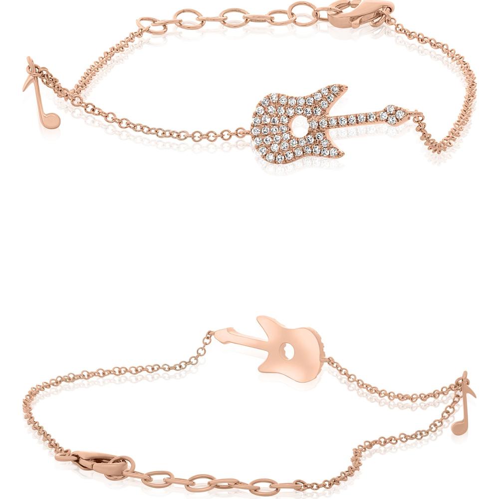 Roman & Jules - 14K Rose Gold Diamond Guitar Motif Bracelet with Round Diamonds - 0.15 Carat Total Diamond Weight