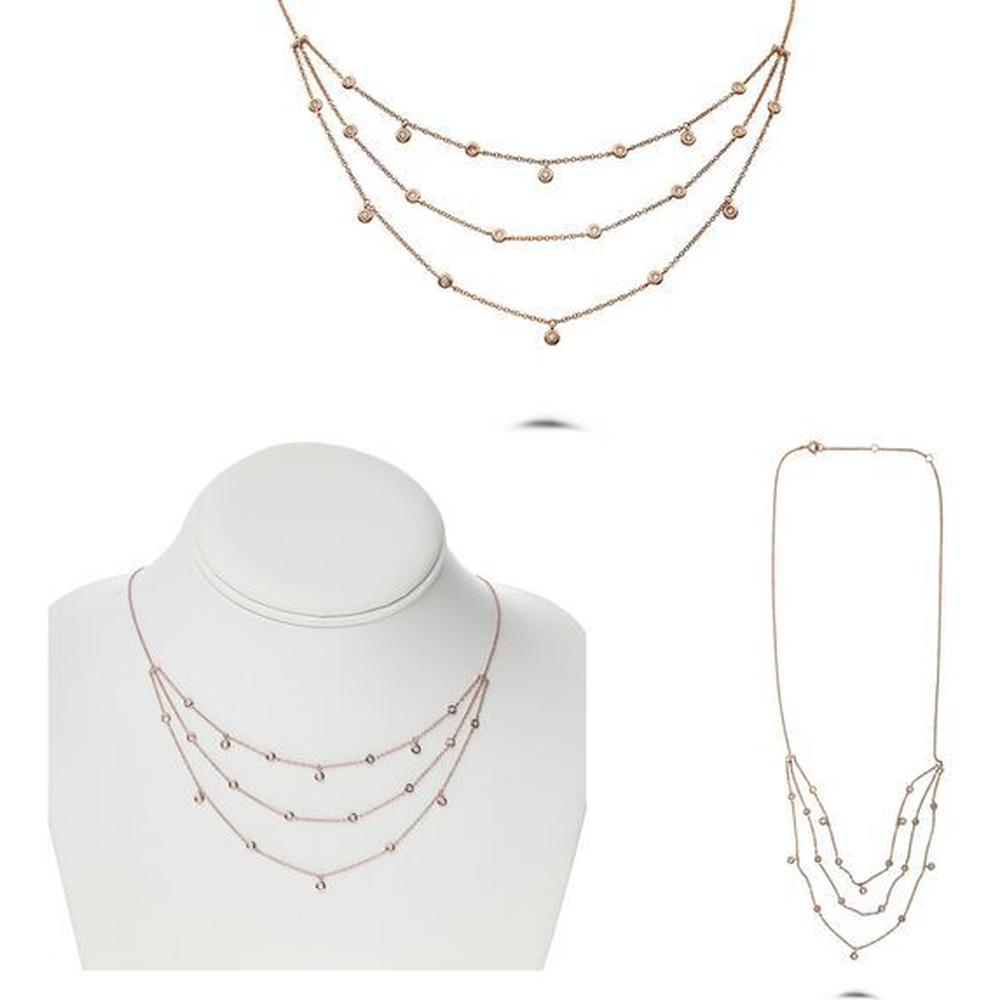 Roman & Jules - 14K Rose Gold Diamond Necklace with 0.39 Carat Round Diamonds in Bezel Setting
