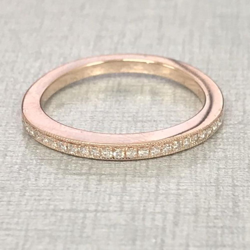 Roman & Jules - 14K Rose Gold Diamond Pave Band Ring with Milgrain Detail - 0.10 Carat Total Diamond Weight