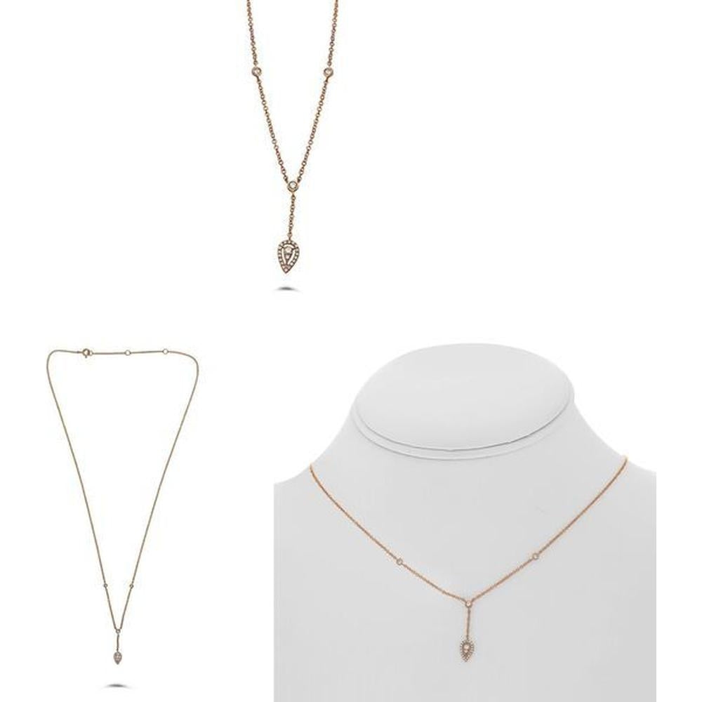 Roman & Jules - 14K Rose Gold Diamond Pendant Necklace with 0.10 Carat Round Diamonds and 0.05 Carat Round Diamond Accent