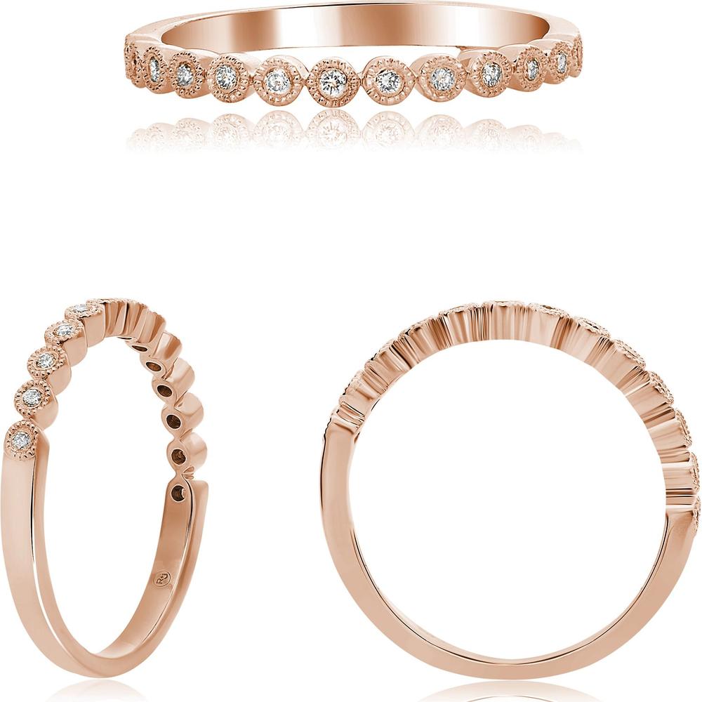 Roman & Jules - 14K Rose Gold Diamond Ring with Milgrain Detail and Bezel Setting - 0.11 Carat Total Diamond Weight