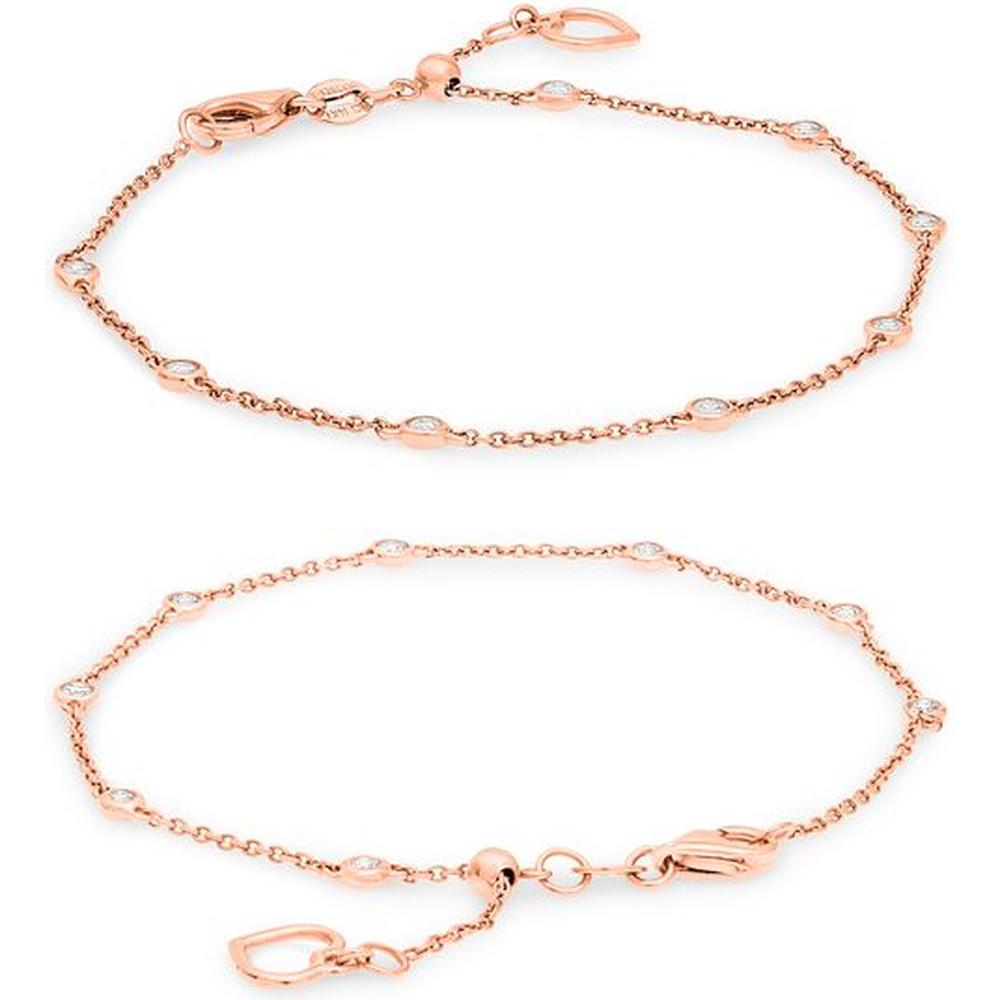 Roman & Jules - 14K Rose Gold Diamond Station Bracelet with Bezel Set Round Diamonds - 0.25 Carat Total Diamond Weight