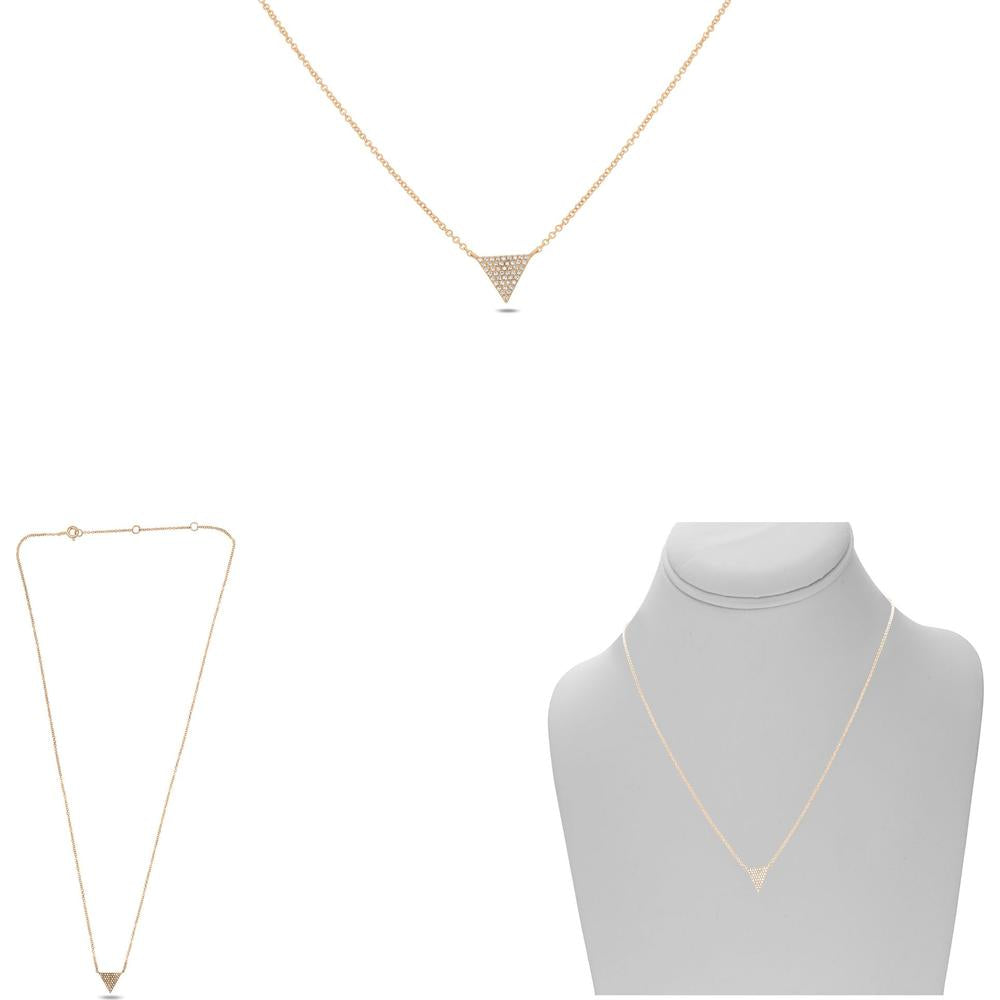 Roman & Jules - 14K Rose Gold Diamond Triangle Pendant Necklace with 0.12 Carat Total Round Diamond Weight
