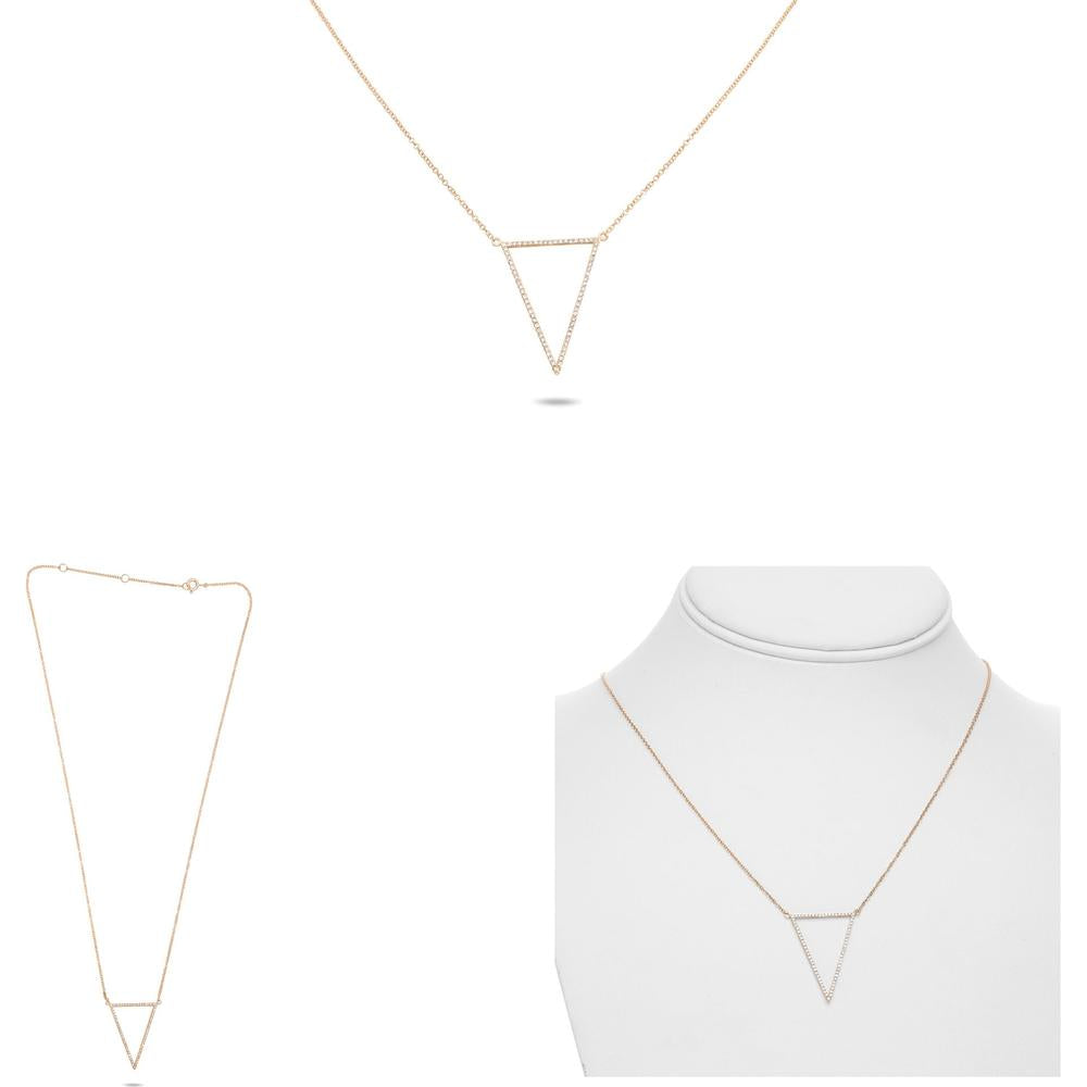 Roman & Jules - 14K Rose Gold Diamond Triangle Pendant Necklace with 0.21 Carat Total Round Diamonds