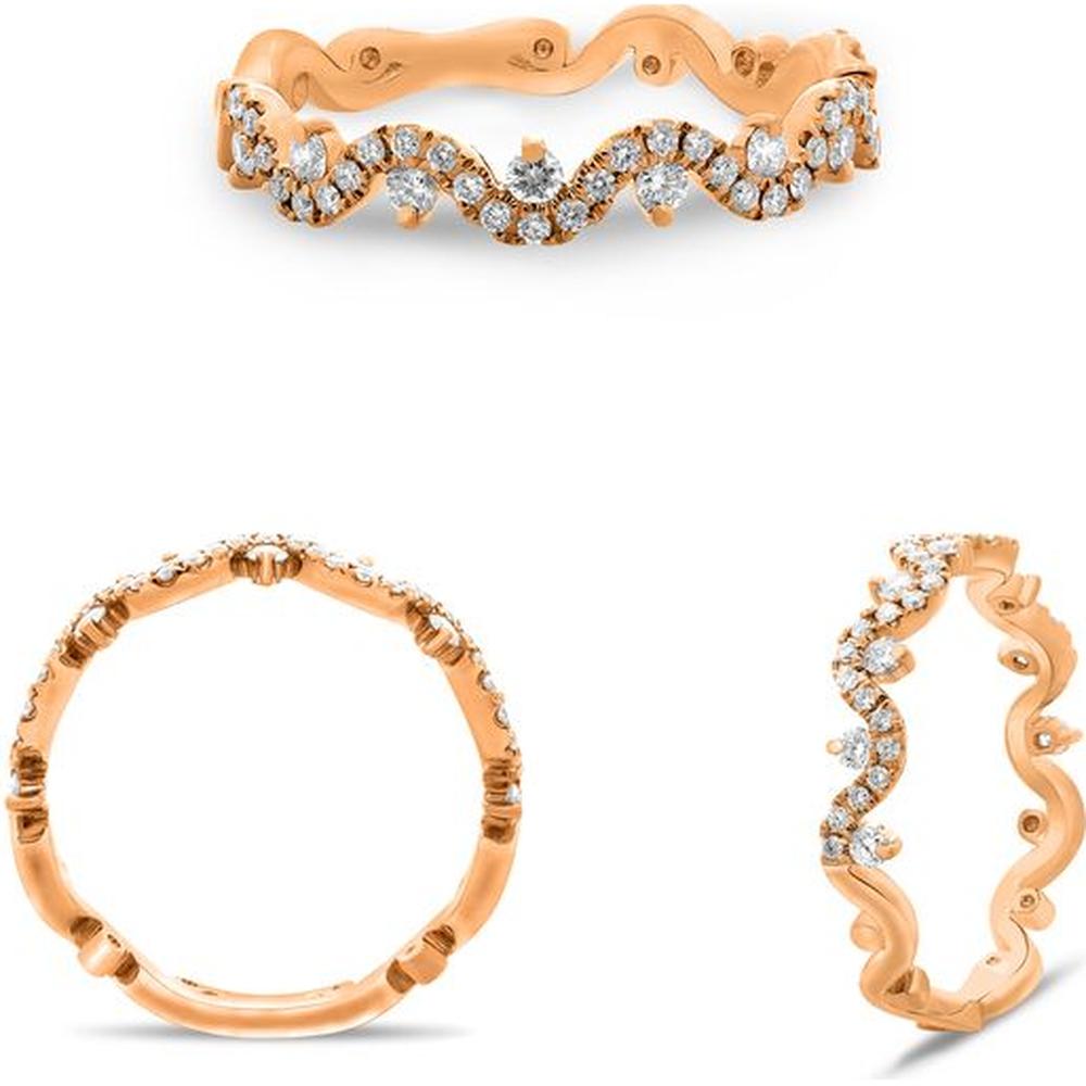 Roman & Jules - 14K Rose Gold Diamond Wave Band with Round Diamonds - 0.35 Carat Total Diamond Weight