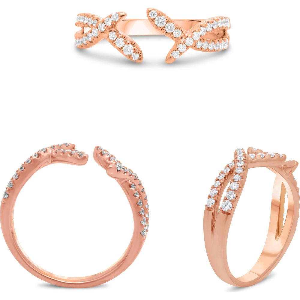 Roman & Jules - 14K Rose Gold Double Crossover Diamond Ring with Round Diamonds - 0.33 Carat Total Diamond Weight