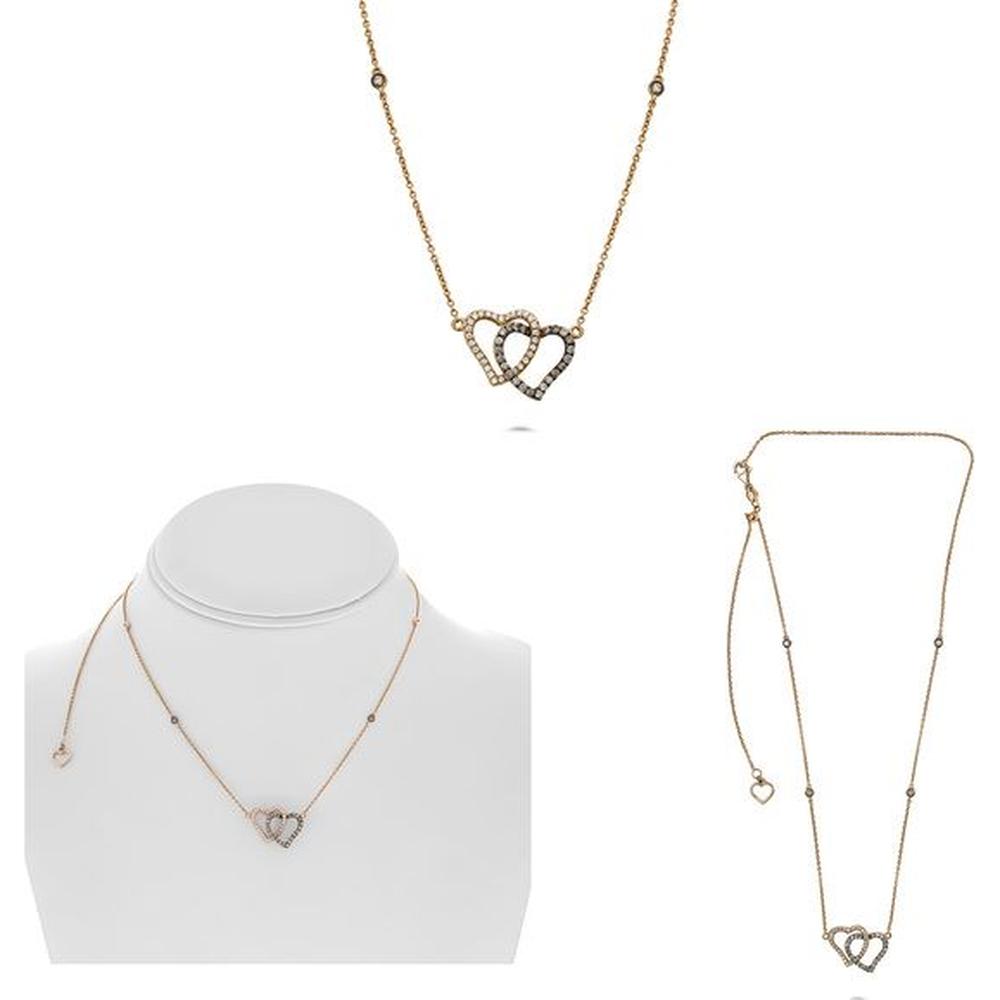 Roman & Jules - 14K Rose Gold Double Heart Diamond Necklace with Round and Champagne Diamonds - 0.44 Carat Total Diamond Weight