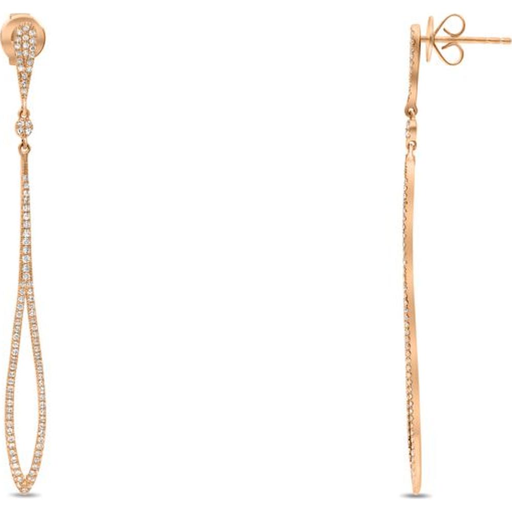 Roman & Jules - 14K Rose Gold Drop Earrings with Pave Set Round Diamonds - 0.90 Carat Total Diamond Weight