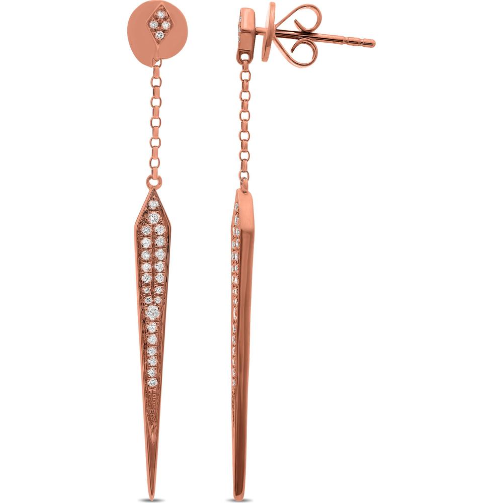 Roman & Jules - 14K Rose Gold Drop Earrings with Round Diamonds - 0.42 Carat Total Diamond Weight