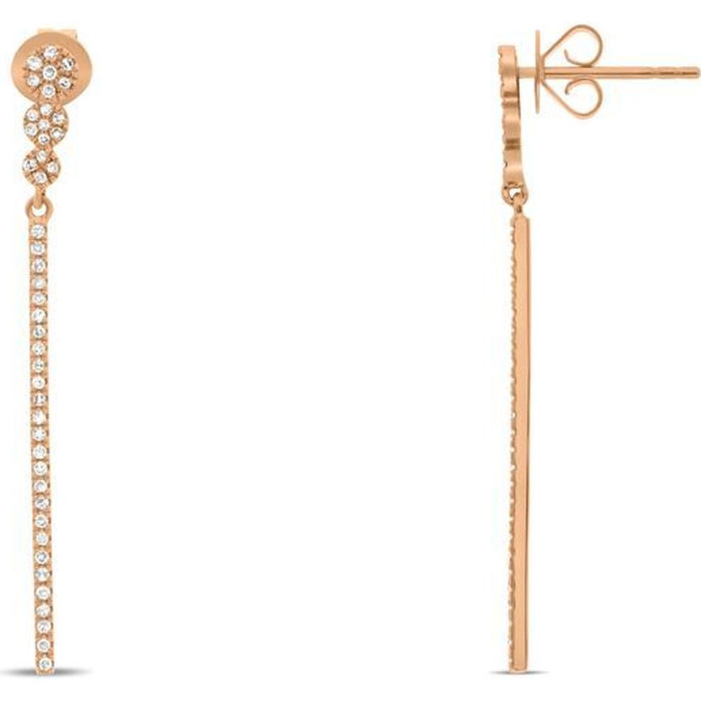 Roman & Jules - 14K Rose Gold Drop Earrings with Round Diamonds in Micropavé Setting - 0.48 Carat Total Diamond Weight