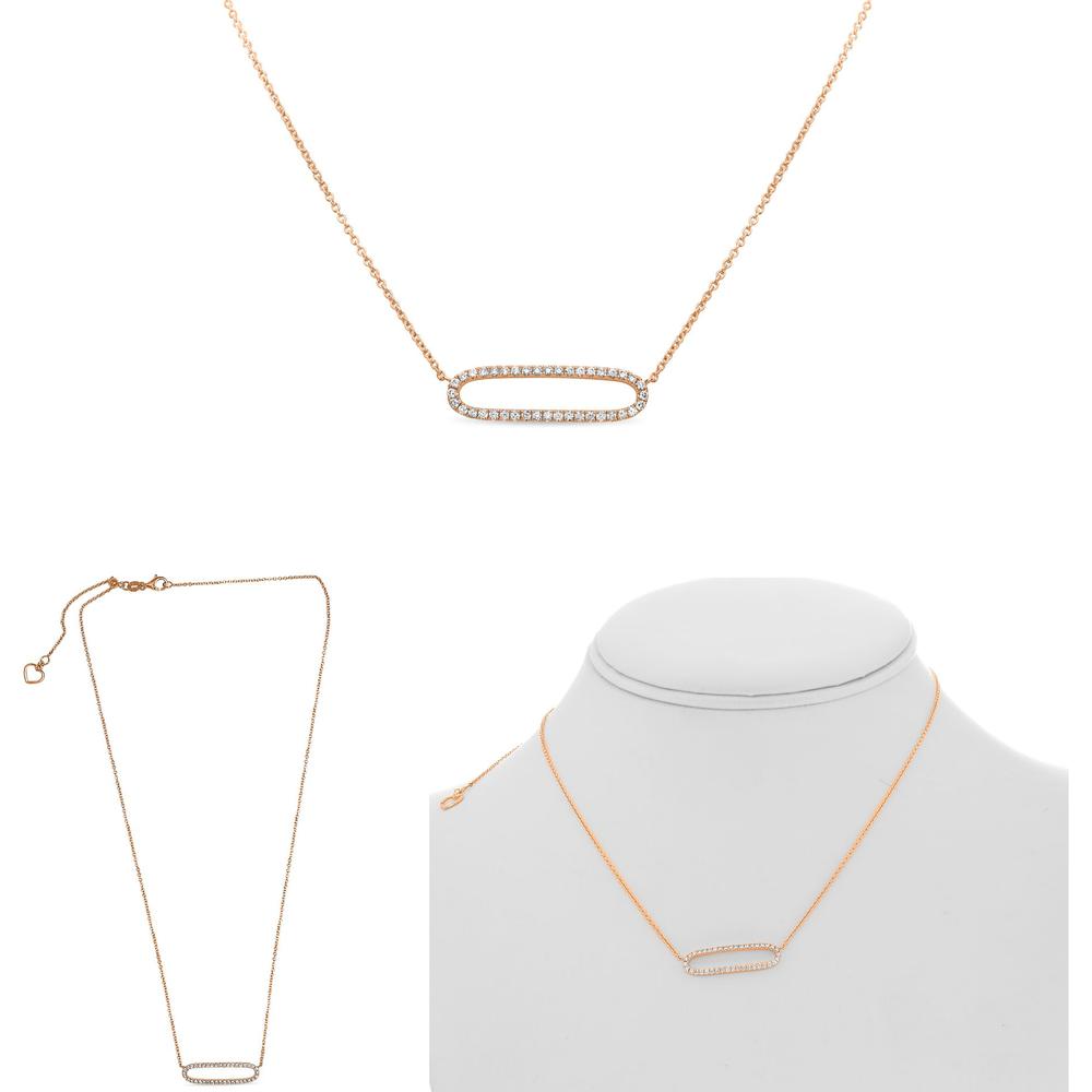 Roman & Jules - 14K Rose Gold Elliptic Pendant Necklace with Round Diamonds - 0.26 Carat Total Diamond Weight