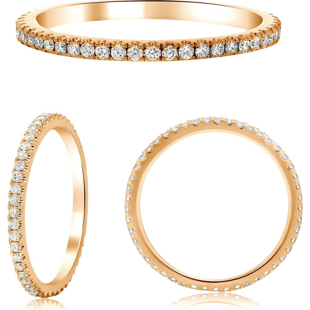 Roman & Jules - 14K Rose Gold Eternity Band with Micropavé Set Round Diamonds - 0.38 Carat Total Diamond Weight