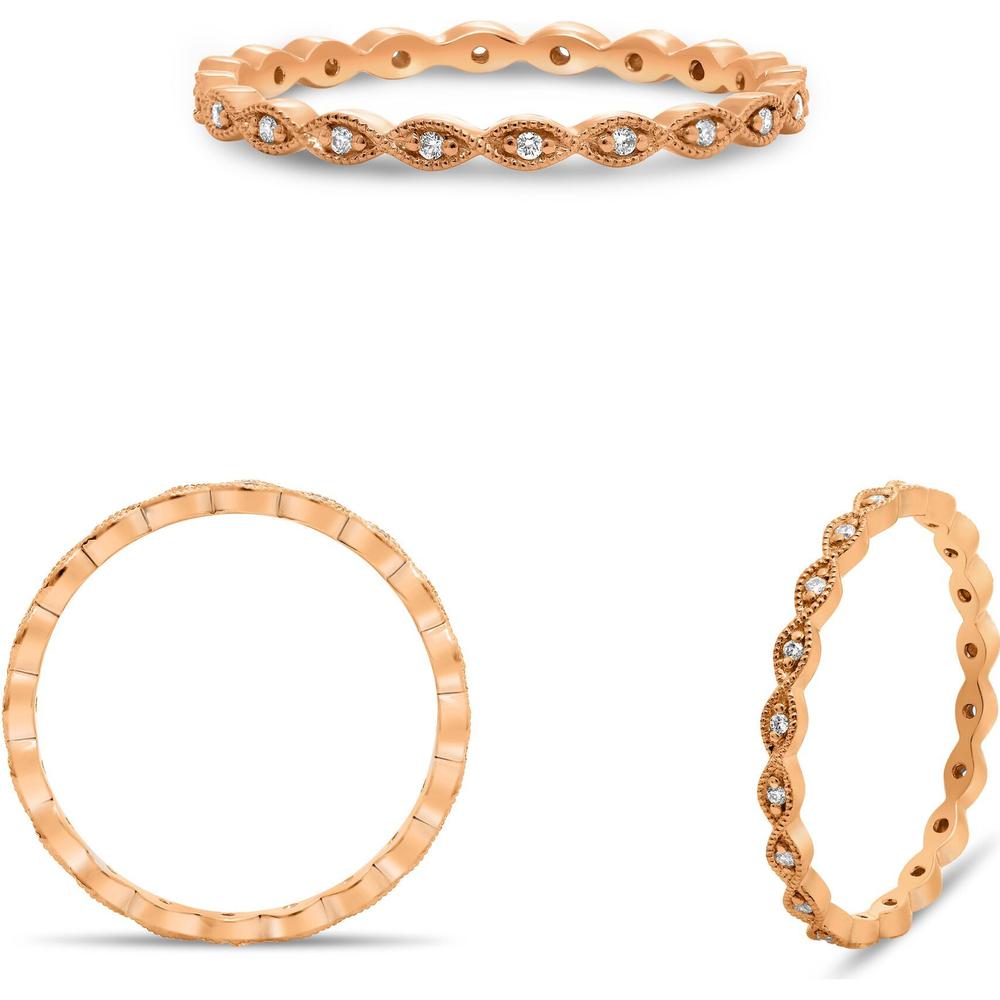 Roman & Jules - 14K Rose Gold Eternity Band with Pave Set Round Diamonds - 0.06 Carat Total Diamond Weight