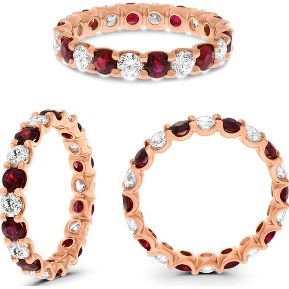 Roman & Jules - 14K Rose Gold Eternity Band with Round Rubies and Diamonds - 1.23 Carat Total Gem Weight