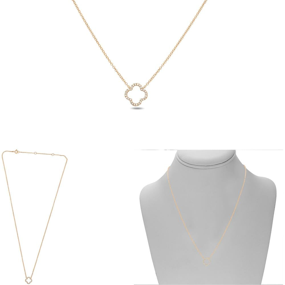 Roman & Jules - 14K Rose Gold Floral Pendant Necklace with Round Diamonds - 0.08 Carat Total Diamond Weight