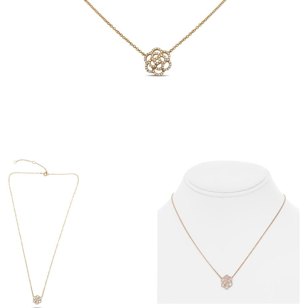 Roman & Jules - 14K Rose Gold Flower Necklace with 0.14 Carat Round Diamond and Micropavé Setting