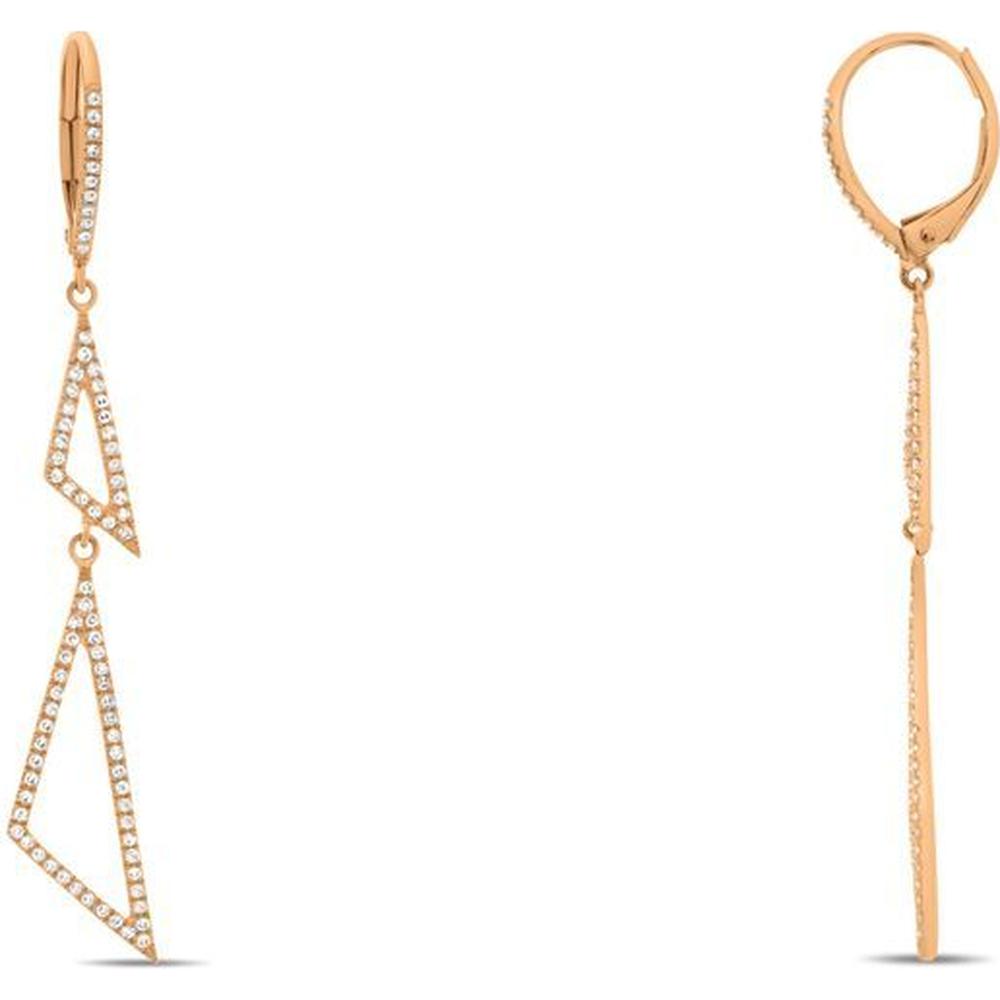 Roman & Jules - 14K Rose Gold Geometric Triangle Earrings with Round Diamonds - 0.37 Carat Total Diamond Weight