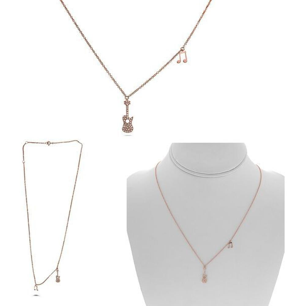 Roman & Jules - 14K Rose Gold Guitar Necklace with 0.11 Carat Round Diamonds