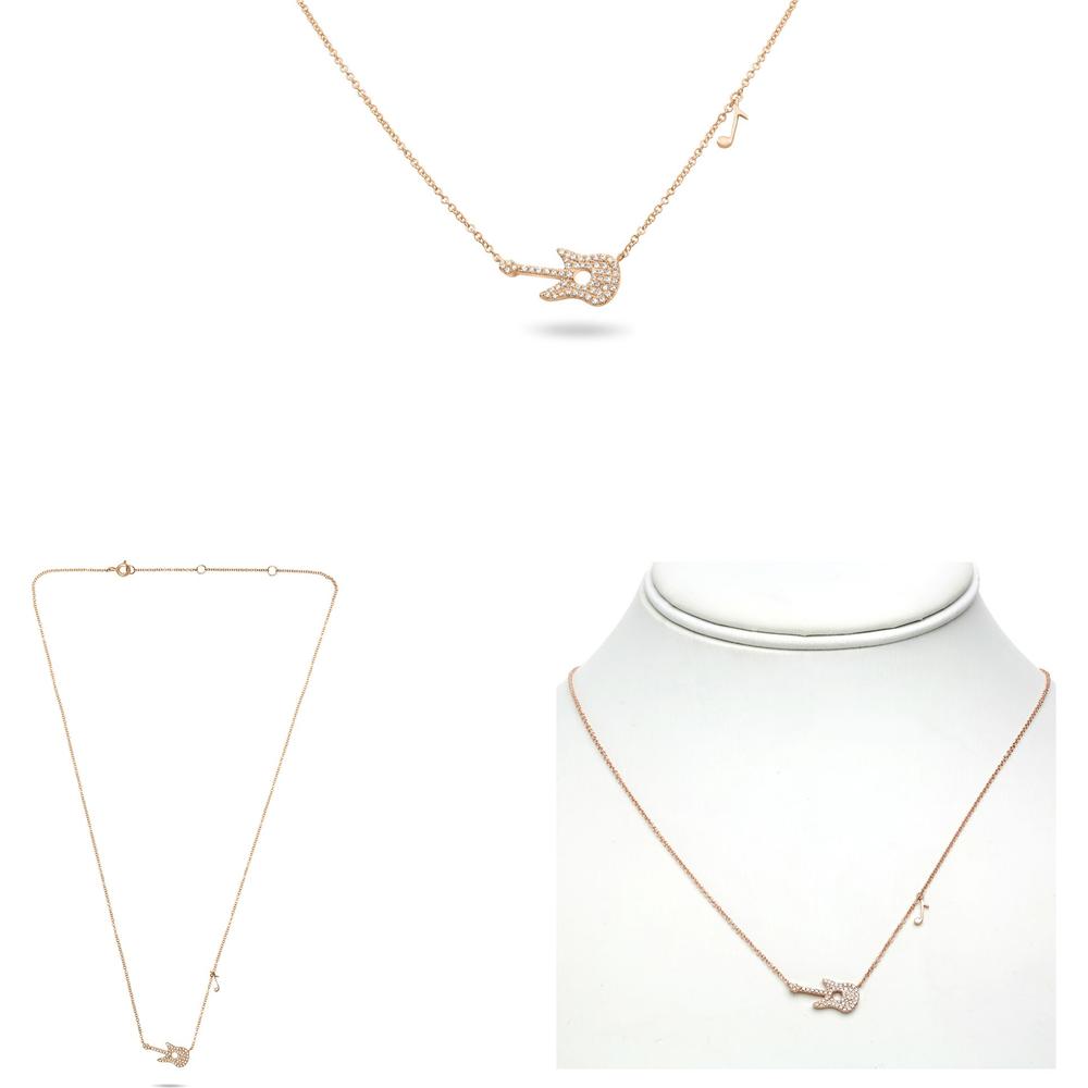 Roman & Jules - 14K Rose Gold Guitar Pendant Necklace with 0.15 Carat Round Diamonds