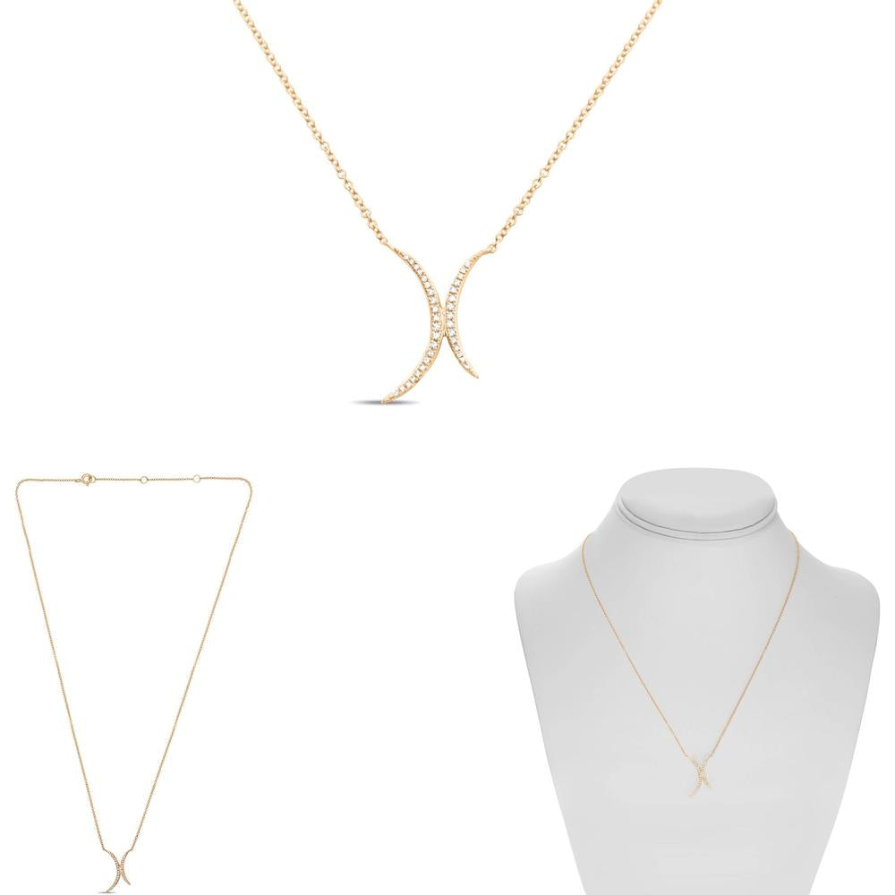 Roman & Jules - 14K Rose Gold Half-Moon Pendant Necklace with Round Diamonds - 0.10 Carat Total Diamond Weight