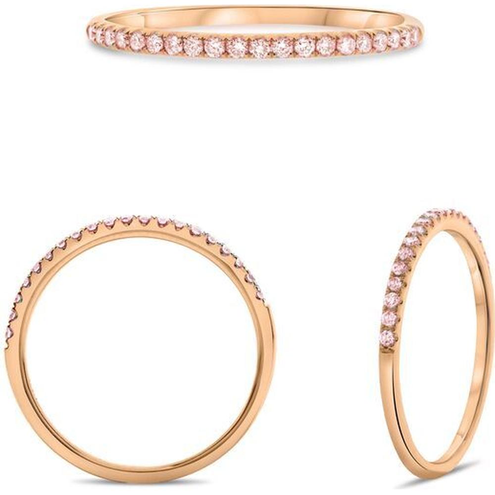 Roman & Jules - 14K Rose Gold Half-Way Band with Micropavé Round Pink Diamonds - 0.15 Carat Total Diamond Weight