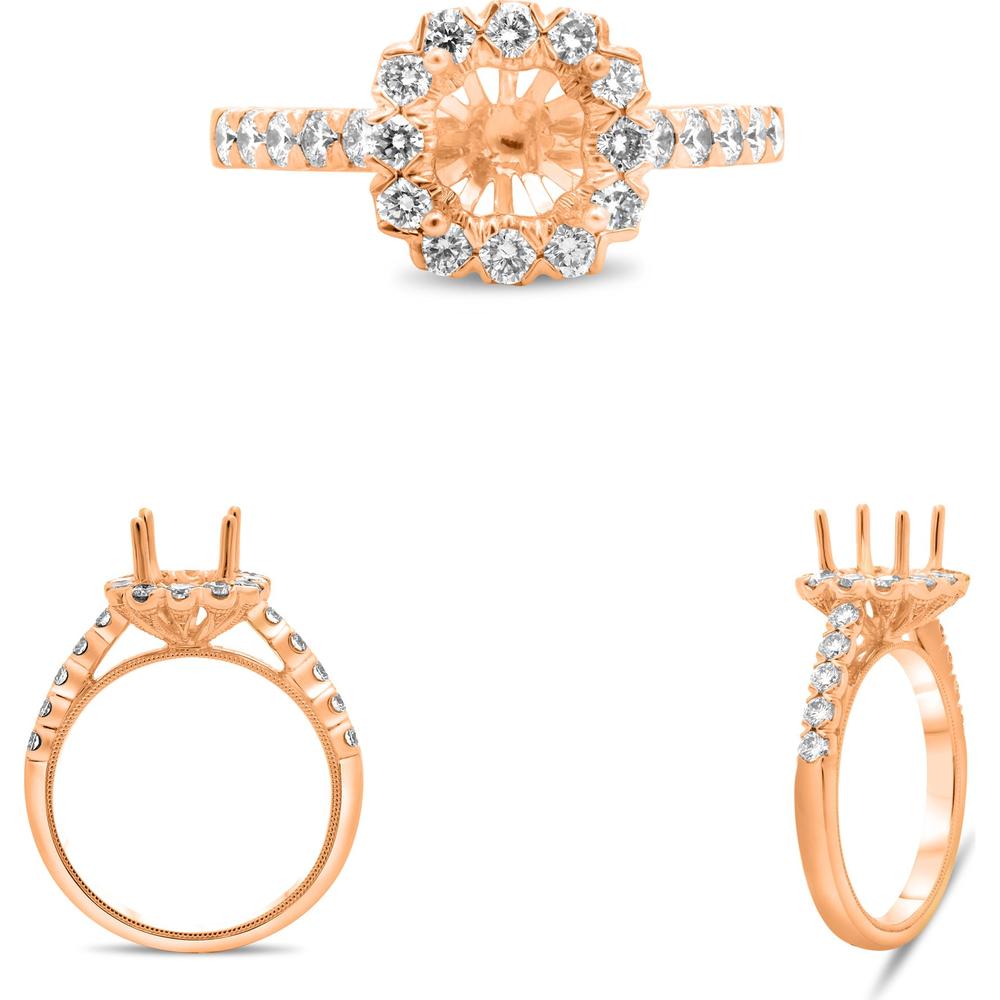 Roman & Jules - 14K Rose Gold Halo Cushion Diamond Ring - 0.69 Carat Total Diamond Weight