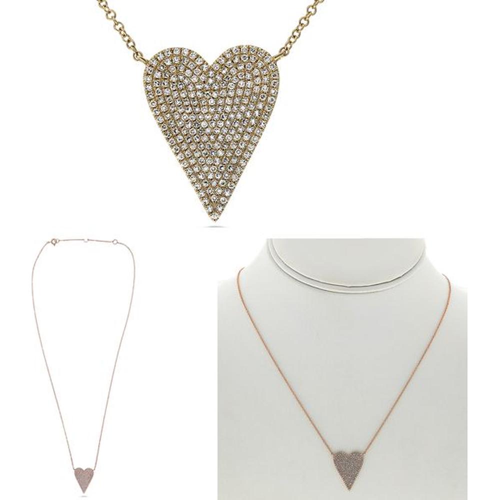 Roman & Jules - 14K Rose Gold Heart Shape Diamond Necklace with Cluster Design - 0.46 Carat Total Diamond Weight