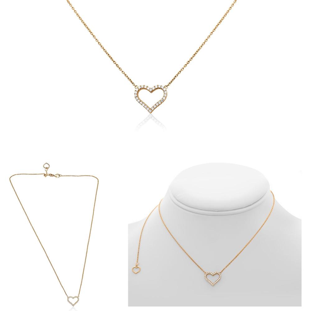 Roman & Jules - 14K Rose Gold Heart-Shaped Diamond Necklace with Round Diamonds - 0.20 Carat Total Diamond Weight