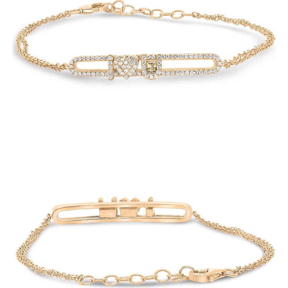 Roman & Jules - 14K Rose Gold Heart-Shaped Moving Diamond Bracelet with 0.29 Carat Total Diamond Weight.
