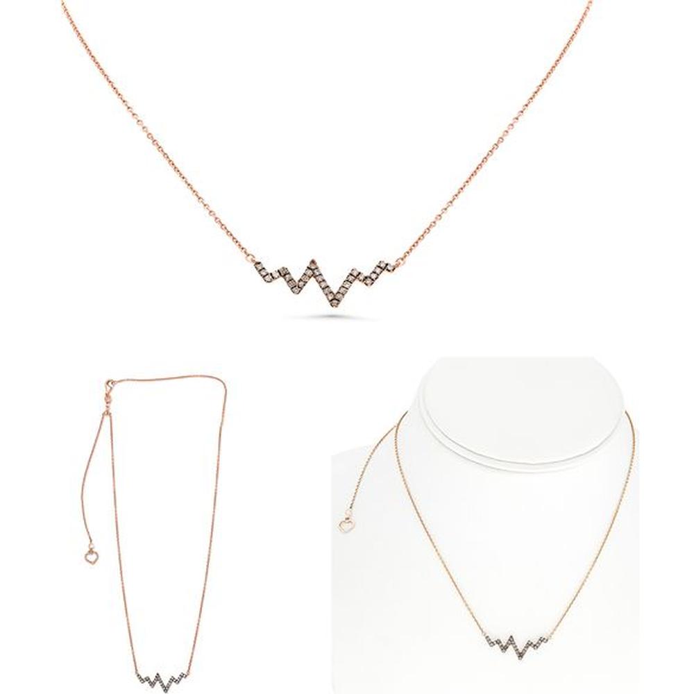 Roman & Jules - 14K Rose Gold Heartbeat Necklace with Champagne Diamonds - 0.26 Carat Total Diamond Weight