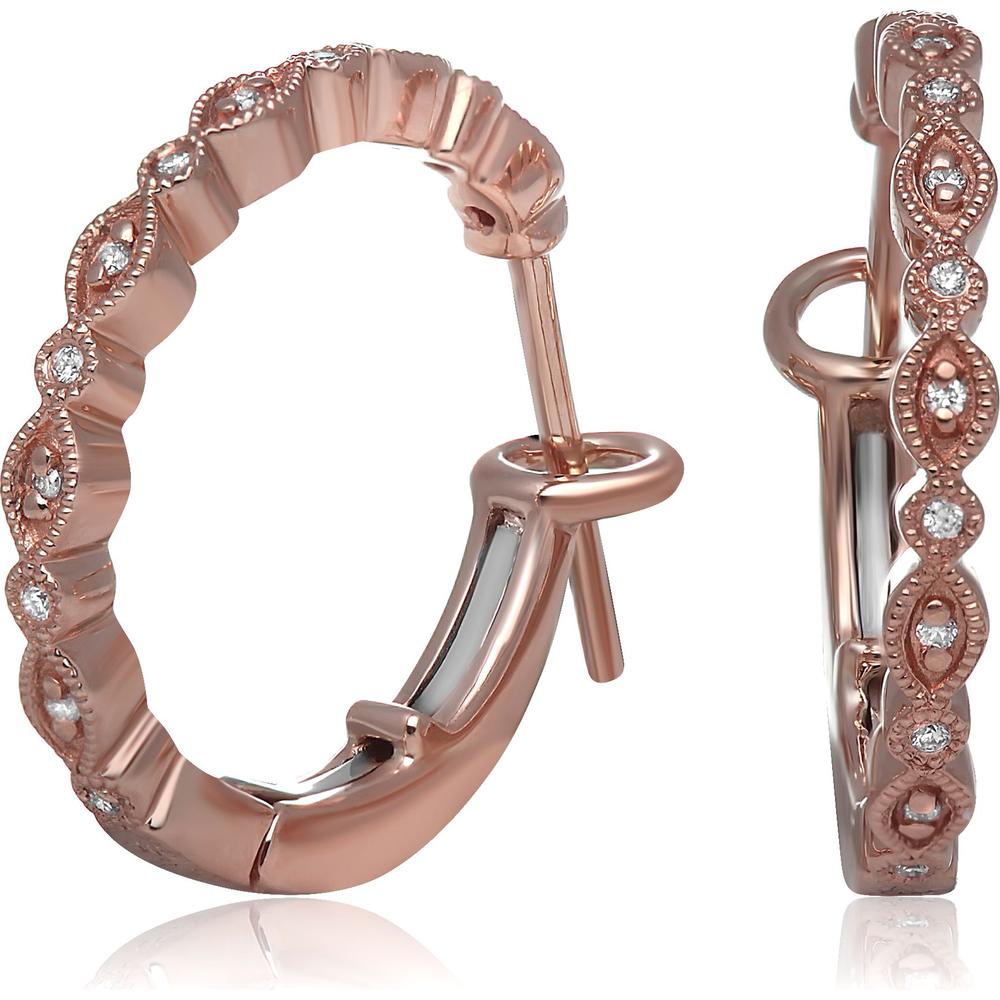 Roman & Jules - 14K Rose Gold Hoop Earrings with Milgrain Detail and Round Diamonds - 0.14 Carat Total Diamond Weight