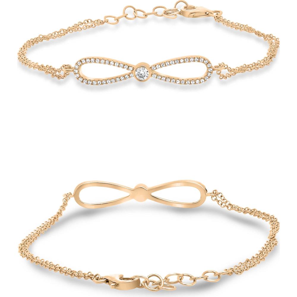 Roman & Jules - 14K Rose Gold Infinity Bracelet with Round Diamond - 0.08 Carat Total Diamond Weight