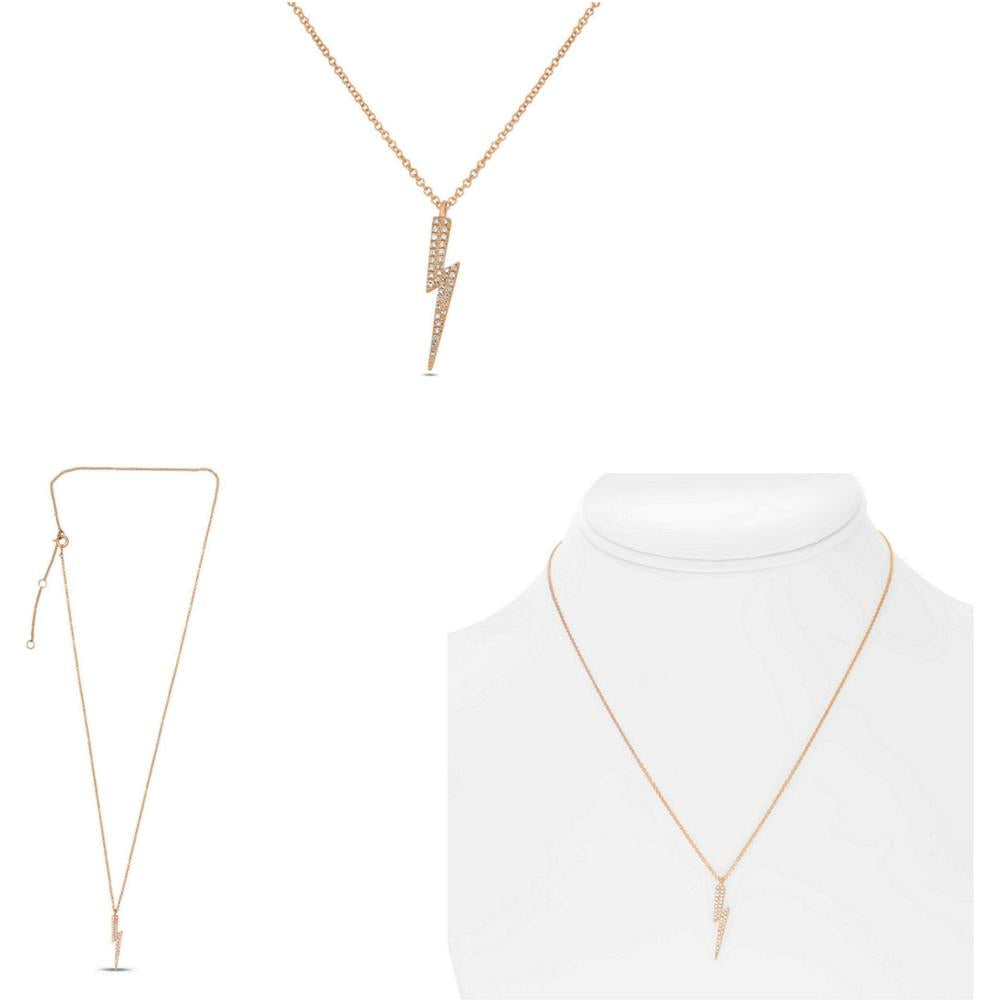 Roman & Jules - 14K Rose Gold Lightning Bolt Pendant Necklace with 0.09 Carat Round Diamonds
