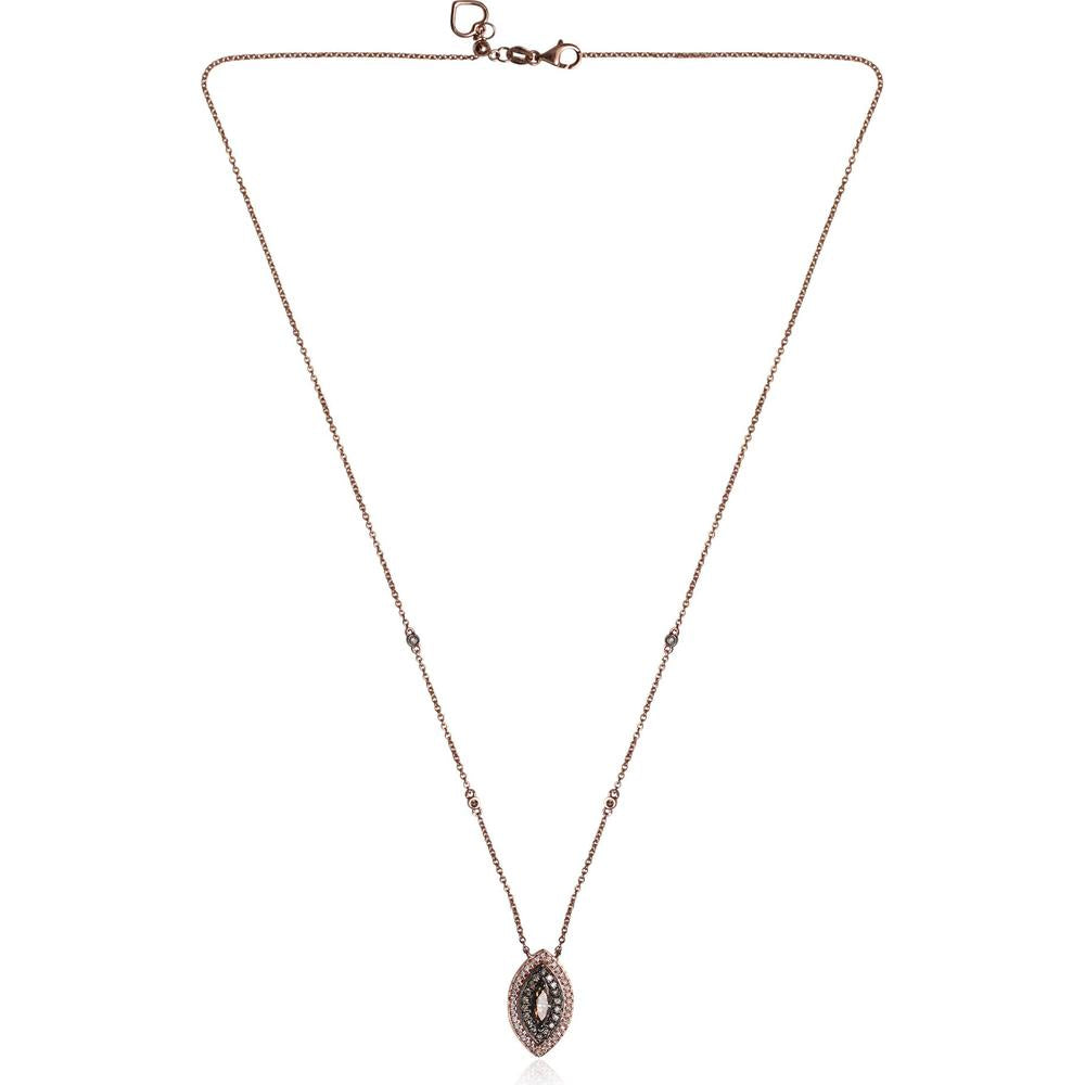 Roman & Jules - 14K Rose Gold Marquise Champagne Diamond Necklace with Round Diamond Accents - 0.34 Carat Total Diamond Weight
