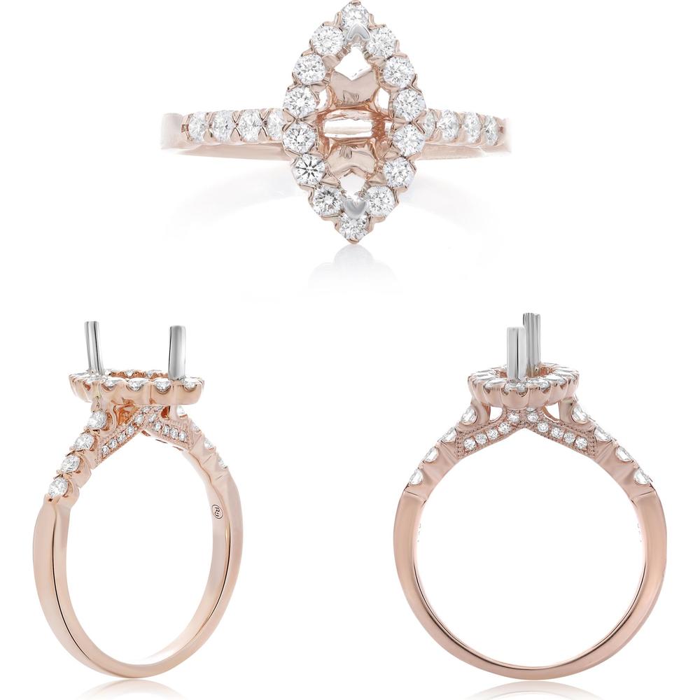 Roman & Jules - 14K Rose Gold Marquise Diamond Ring with Diamond Halo - 0.63 Carat Total Diamond Weight