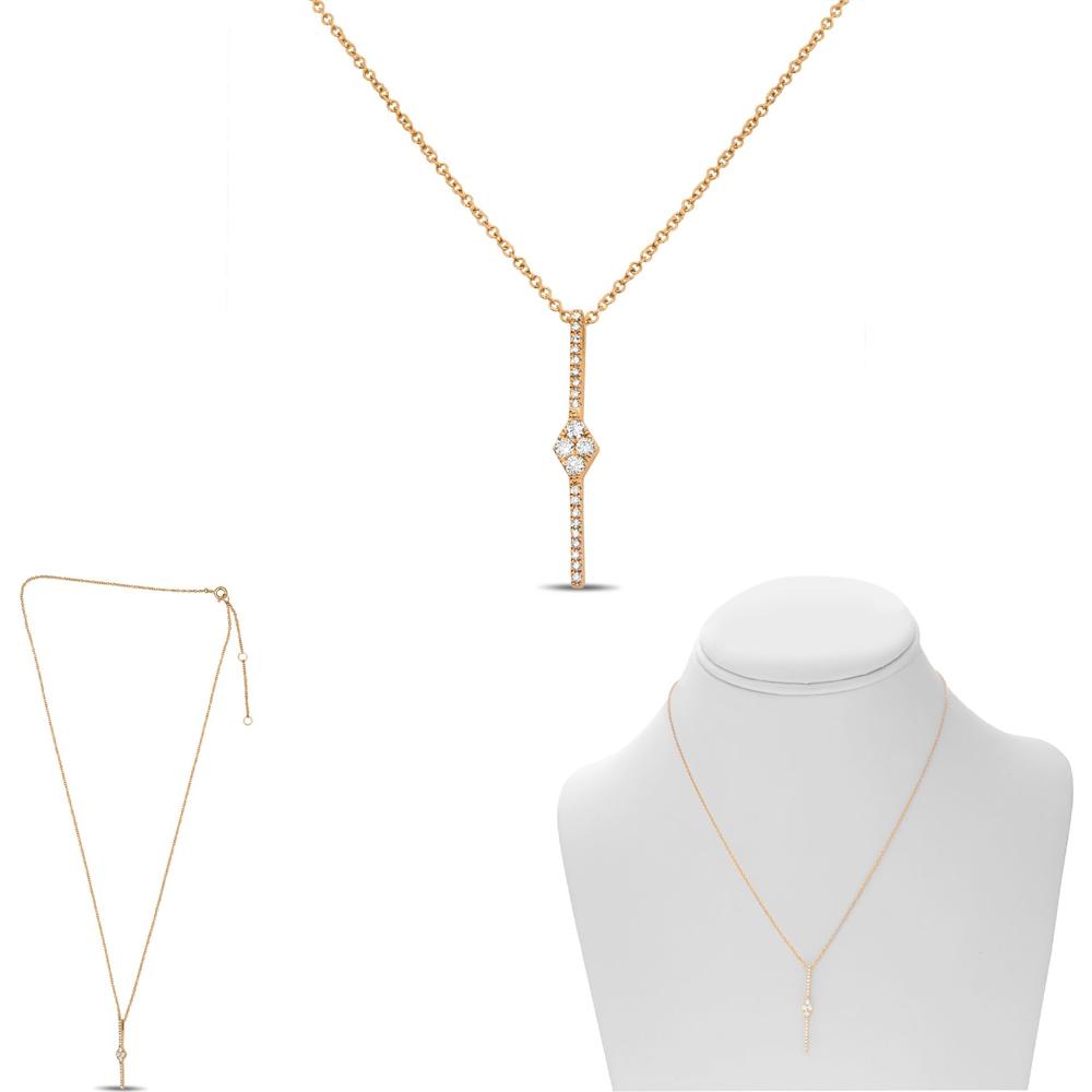 Roman & Jules - 14K Rose Gold Necklace with 0.14 Carat Round Diamond in Micropavé Setting
