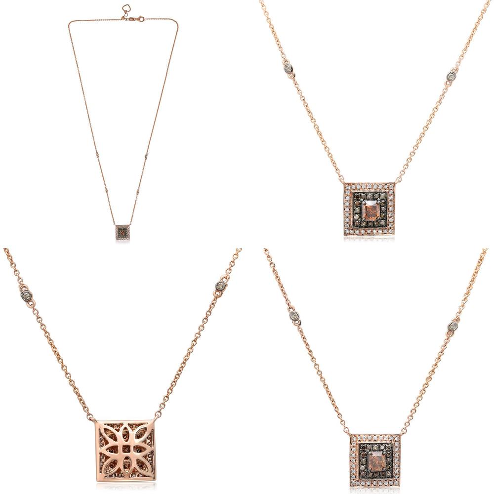 Roman & Jules - 14K Rose Gold Necklace with Princess Cut Champagne Diamond - 0.49 Carat Total Diamond Weight
