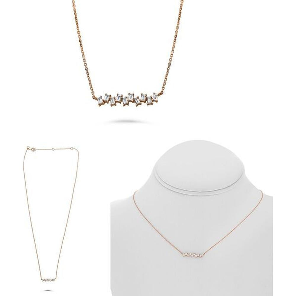 Roman & Jules - 14K Rose Gold Necklace with Prong-Set Baguette Diamonds - 0.21 Carat Total Diamond Weight