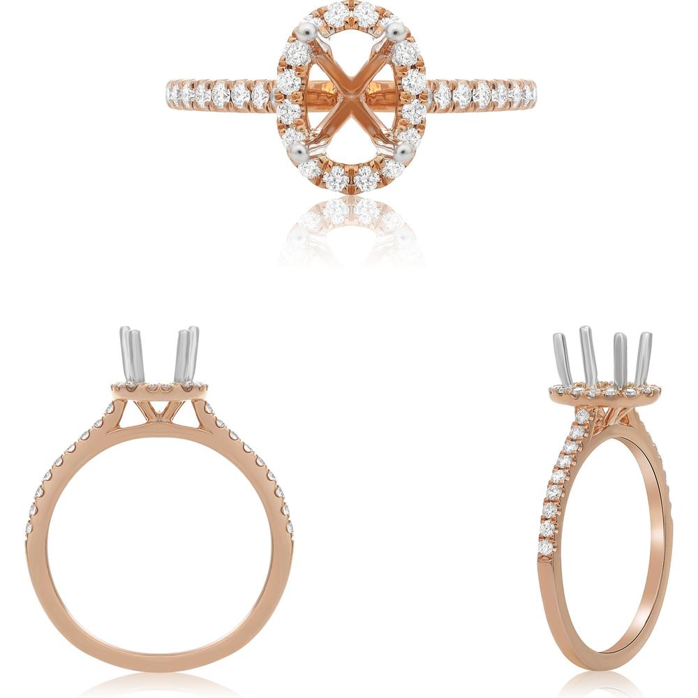 Roman & Jules - 14K Rose Gold Oval Diamond Ring with Halo Setting - 0.29 Carat Total Diamond Weight