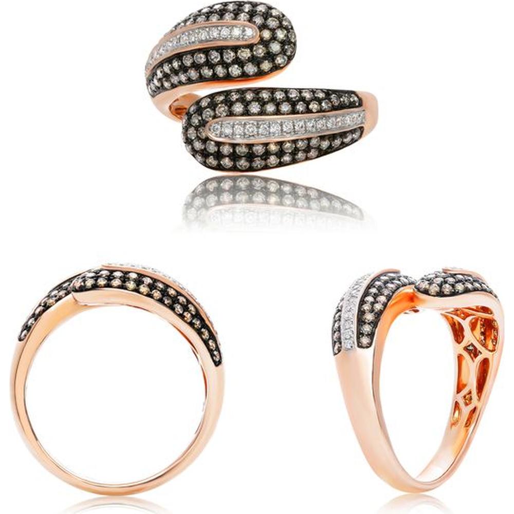 Roman & Jules - 14K Rose Gold Overlapping Ring with Pavé Champagne and White Diamonds - 0.87 Carat Total Diamond Weight