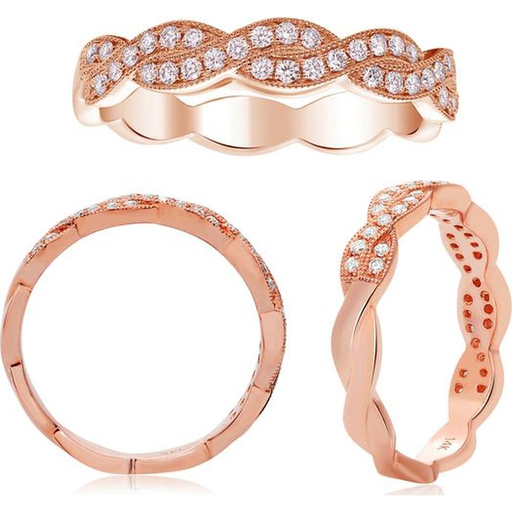 Roman & Jules - 14K Rose Gold Pave Set Round Diamond Ring with Milgrain Detail - 0.28 Carat Total Diamond Weight
