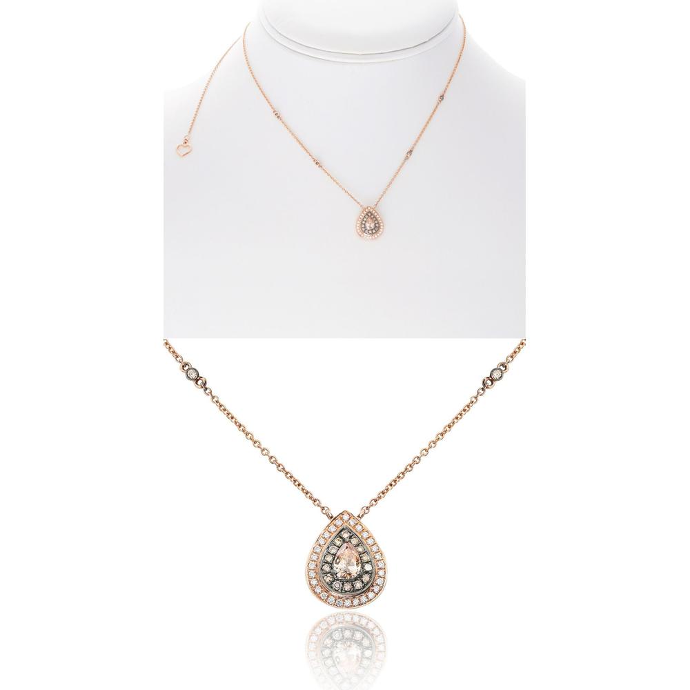Roman & Jules - 14K Rose Gold Pear Shape Champagne Diamond Necklace with Round Diamond Halo - 0.56 Carat Total Diamond Weight
