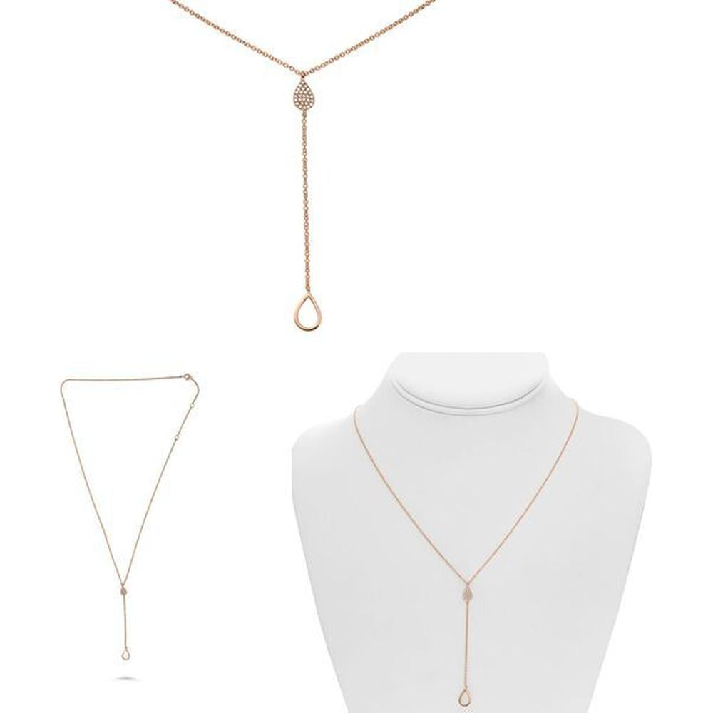 Roman & Jules - 14K Rose Gold Pear Shape Diamond Pendant Necklace with Micropavé Setting - 0.07 Carat Total Diamond Weight