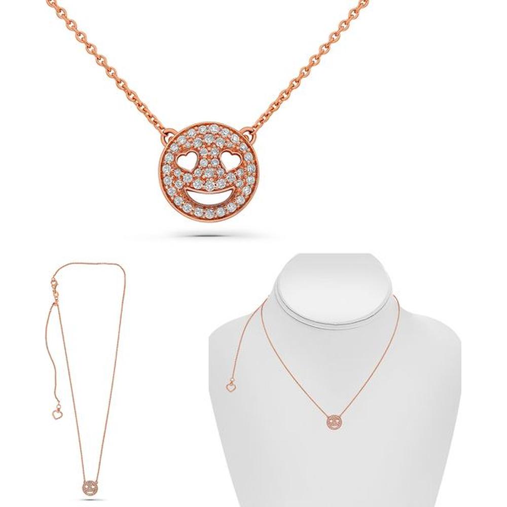 Roman & Jules - 14K Rose Gold Pendant Necklace with 0.20 Carat Round Diamonds in Smiley Face Design