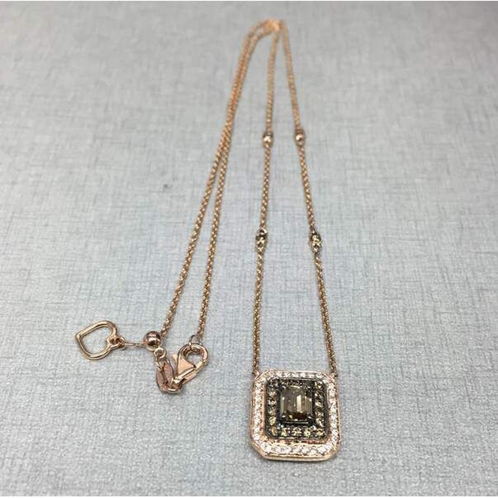 Roman & Jules - 14K Rose Gold Pendant Necklace with Champagne Diamond and Round Diamond Halo - 0.50 Carat Total Diamond Weight