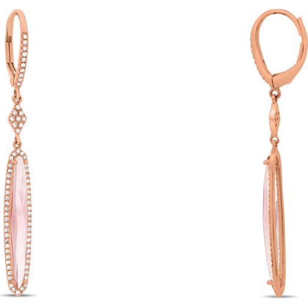 Roman & Jules - 14K Rose Gold Pink Amethyst & Diamond Drop Earrings with Halo Design - 0.32 Carat Total Diamond Weight